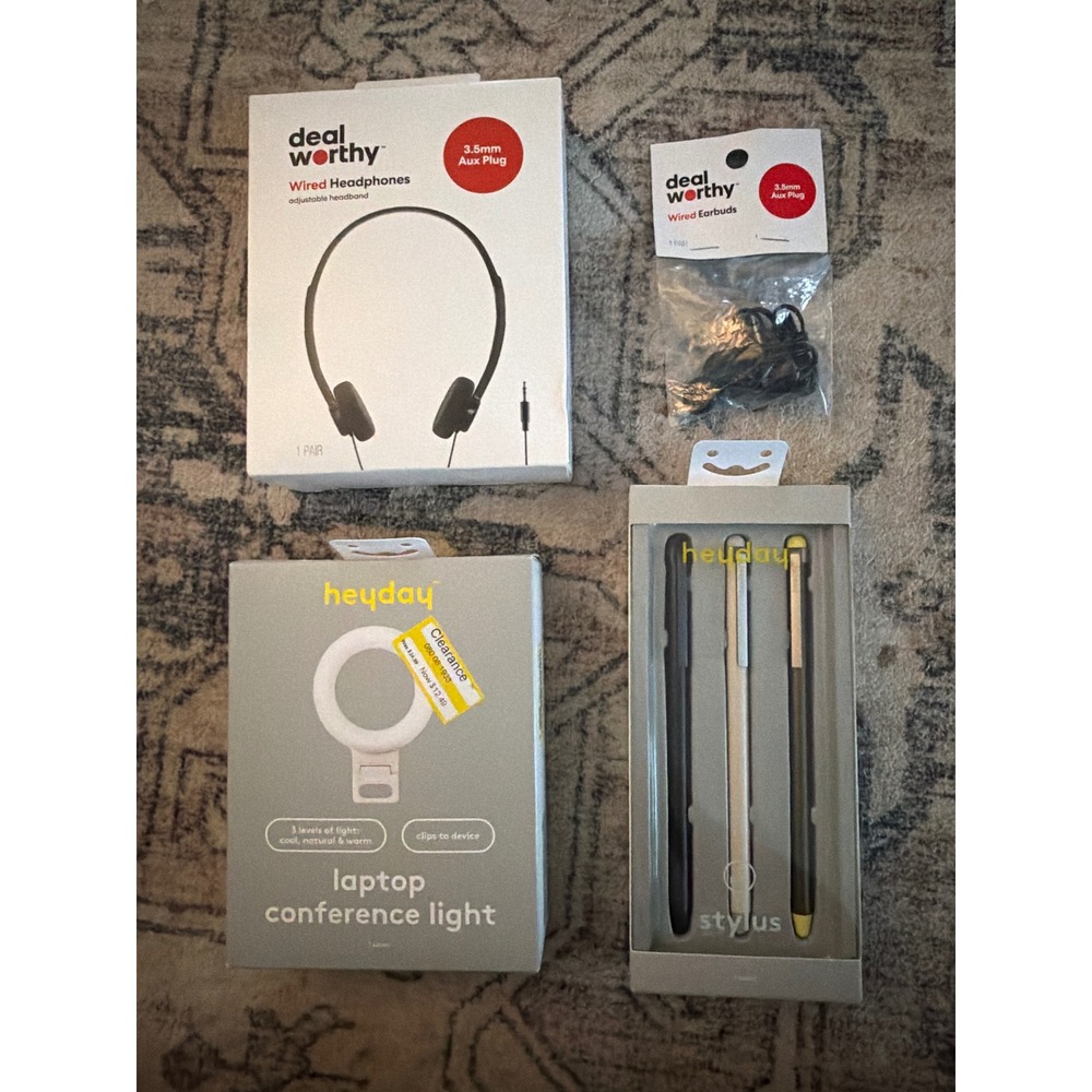 Heyday Laptop Light 3pk Stylus Dealworthy Wired Headphones & Earbuds Bundle New